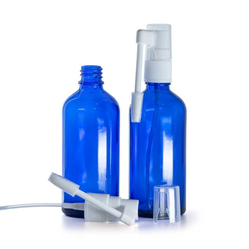 Bottiglia in vetro, spray orale, blu, 100 ml