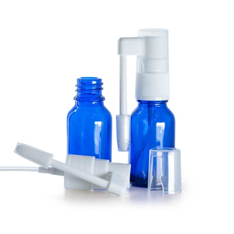 Bottiglia in vetro, spray orale, blu, 15 ml