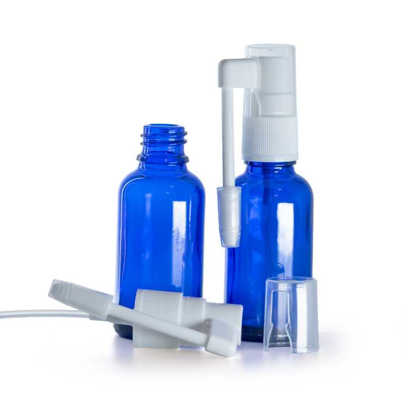 Bottiglia in vetro, blu, spray orale, 30 ml