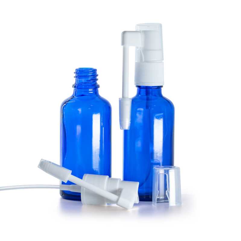 Bottiglia in vetro, blu, spray orale, 50 ml
