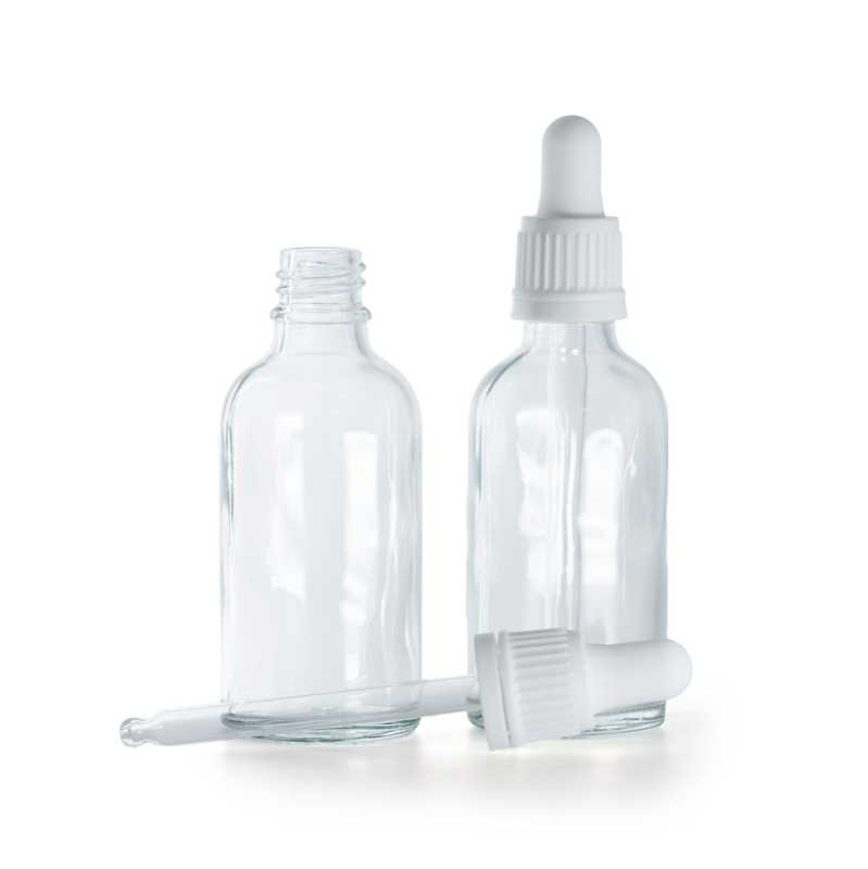 Flacone in vetro, trasparente, contagocce bianco, 30 ml