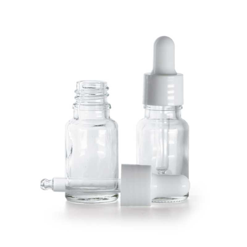 Flacone in vetro, trasparente, contagocce bianco lucido, 10 ml