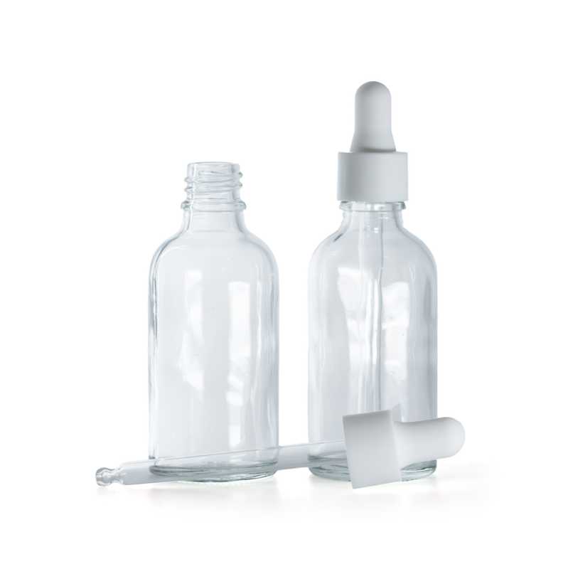 Bottiglia in vetro, trasparente, contagocce liscio bianco opaco, 30 ml