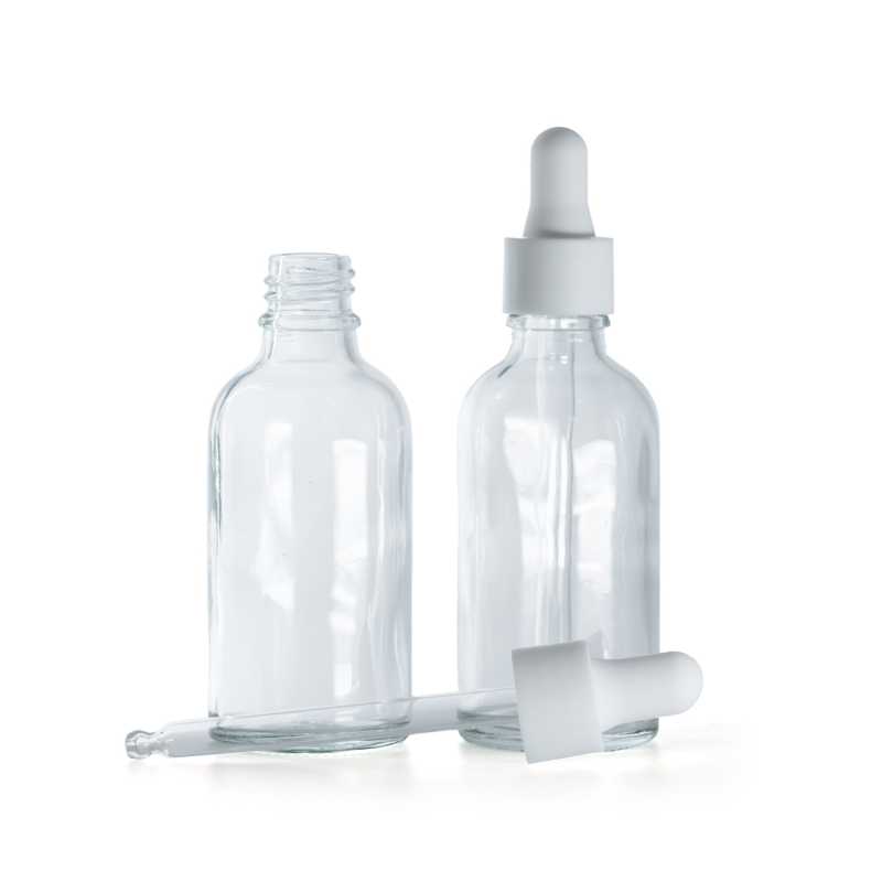 Bottiglia in vetro, trasparente, contagocce liscio bianco opaco, 50 ml