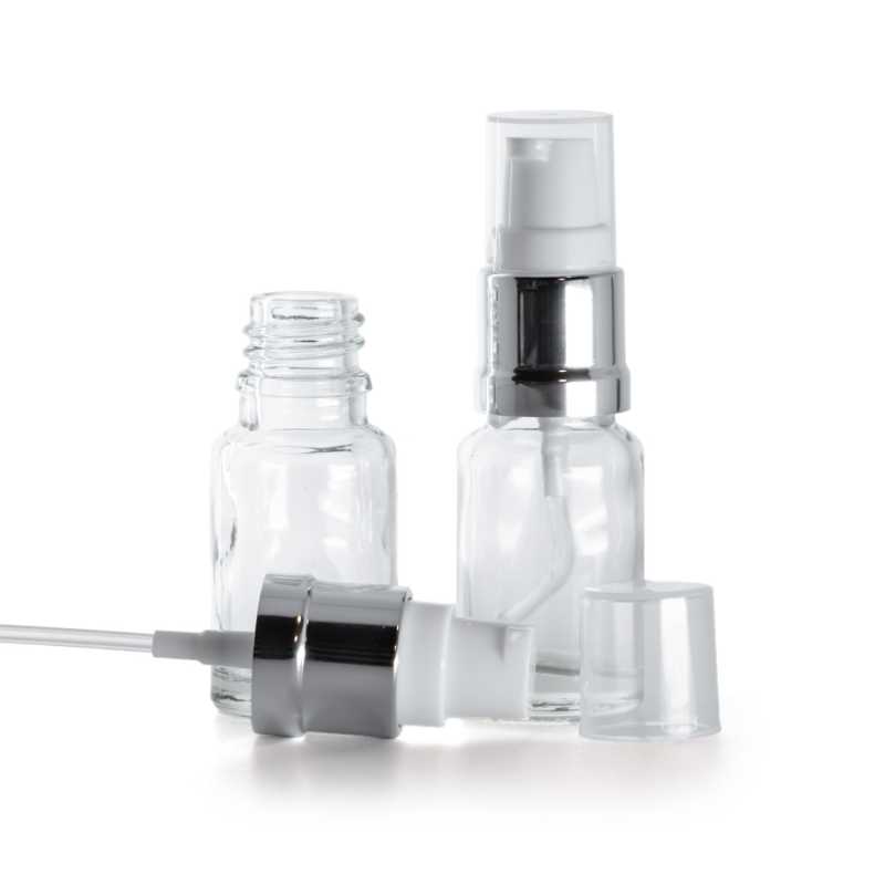 Flacone in vetro, trasparente, dosatore bianco argento lucido, 10 ml