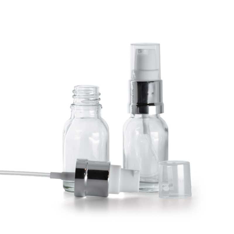 Flacone in vetro, trasparente, dispenser bianco argento lucido, 15 ml