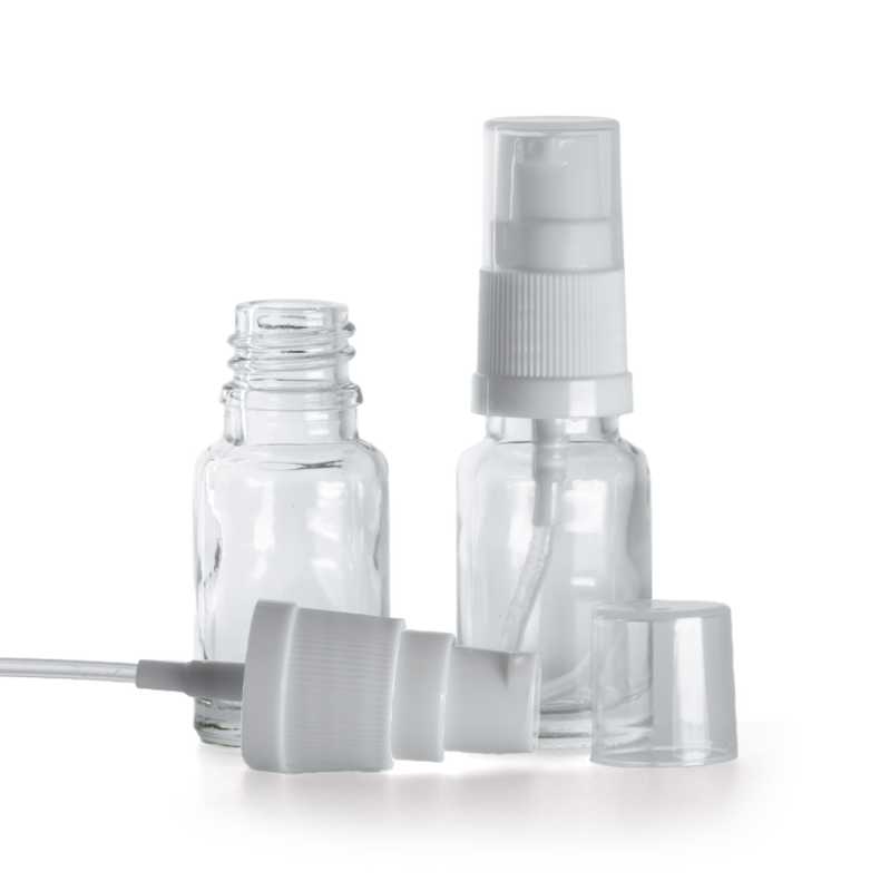 Flacone in vetro, trasparente, dosatore bianco, 10 ml