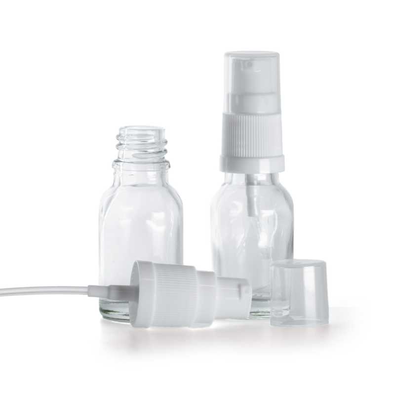 Flacone in vetro, trasparente, dispenser bianco, 15 ml