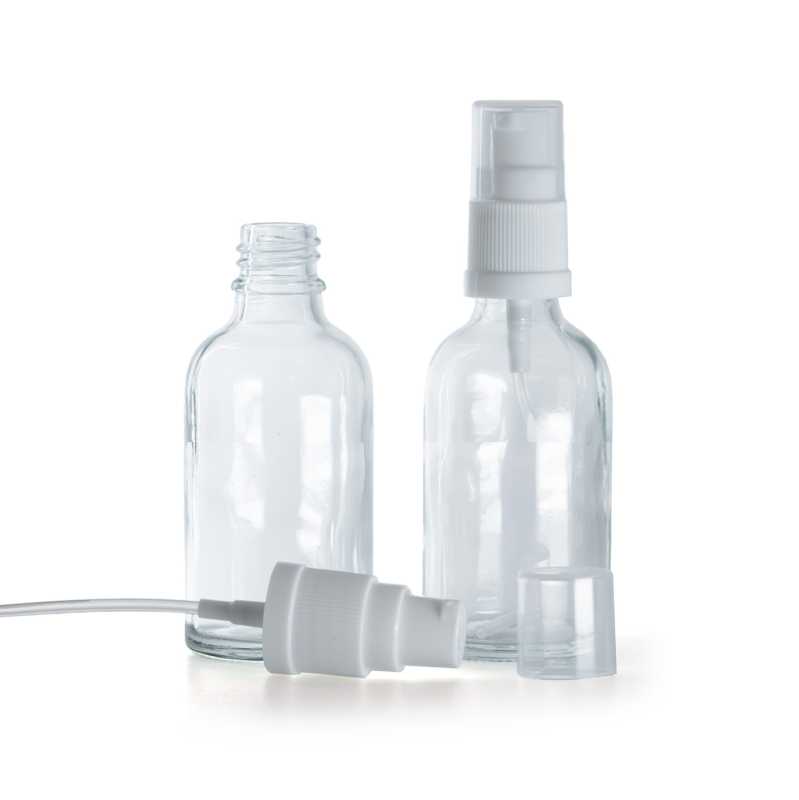 Flacone in vetro, trasparente, dosatore bianco, 30 ml