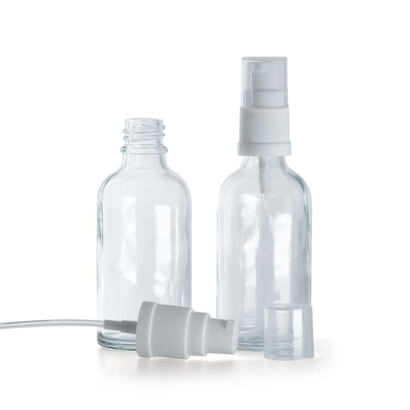 Flacone in vetro, trasparente, dosatore bianco, 50 ml