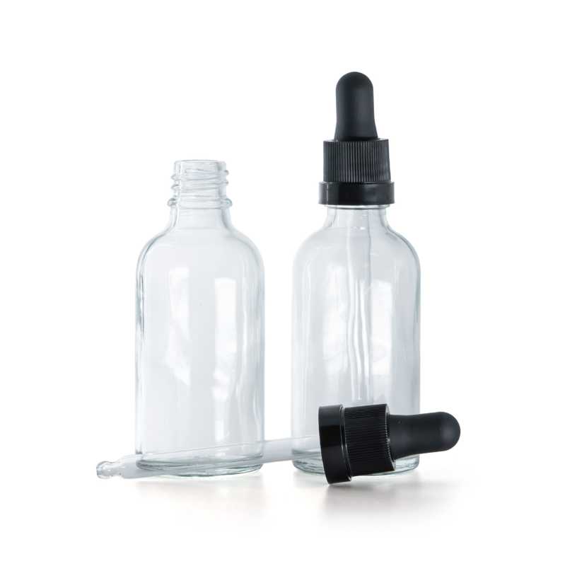Flacone in vetro, trasparente, contagocce nero opaco con fascia lucida, 30 ml