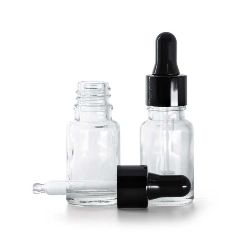 Flacone in vetro, trasparente, contagocce nero lucido, 10 ml