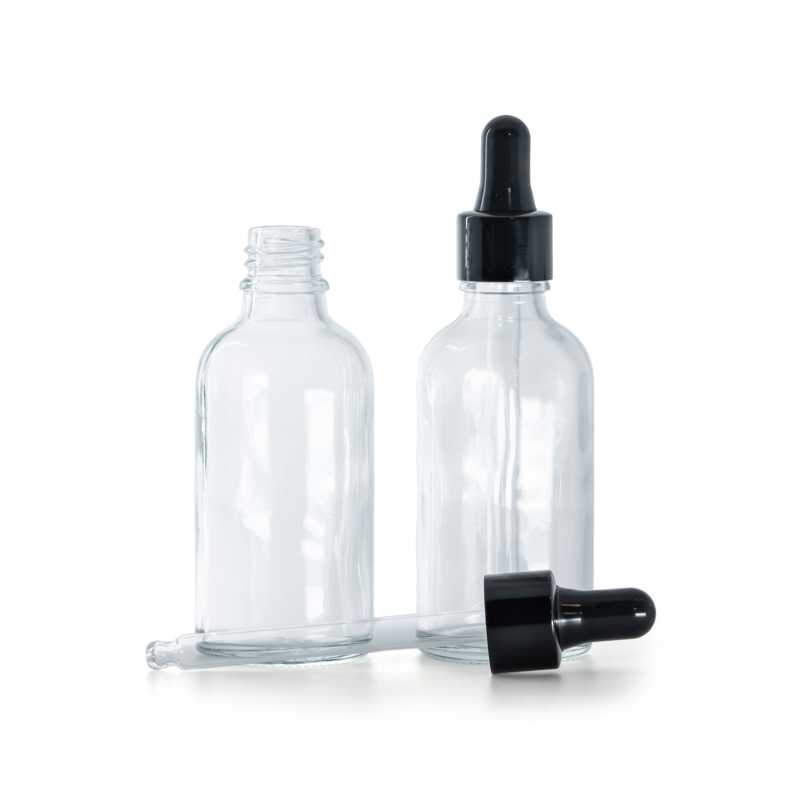 Flacone in vetro, trasparente, contagocce nero lucido, 30 ml