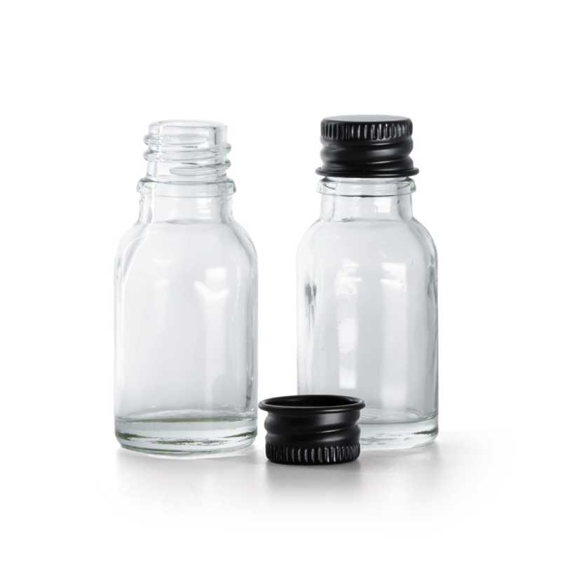 Bottiglia in vetro, trasparente, nera, 15 ml