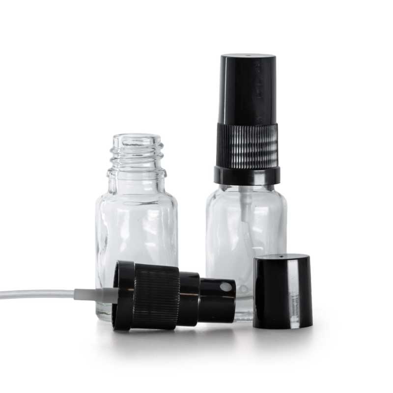 Flacone in vetro, trasparente, spruzzatore, nero, 10 ml