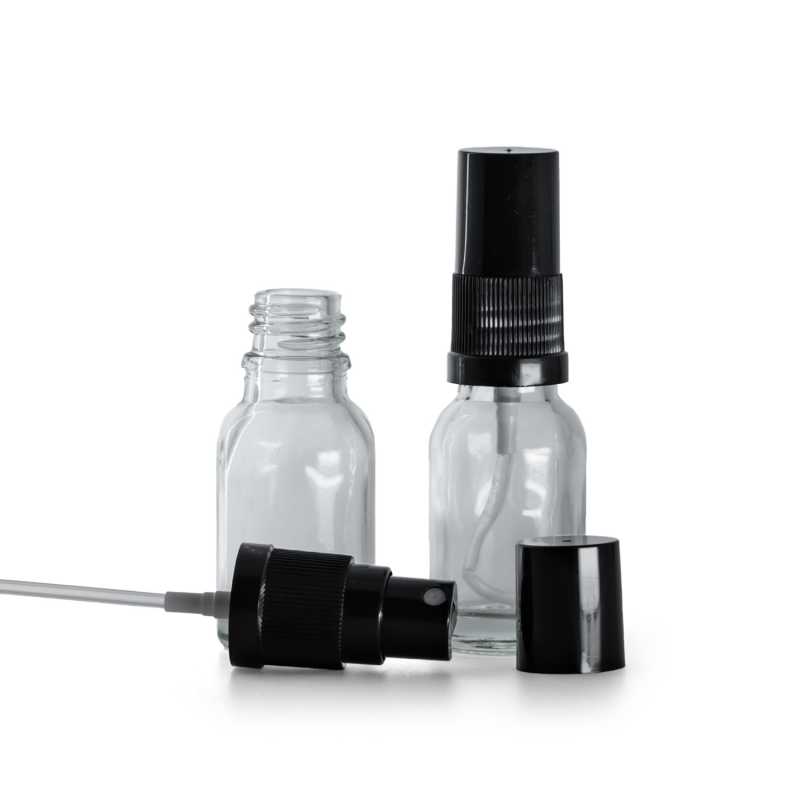 Flacone in vetro, trasparente, spruzzatore, nero, 15 ml
