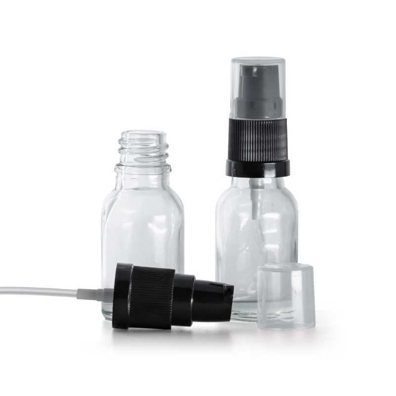 Flacone in vetro, trasparente, dosatore lozione, 15 ml