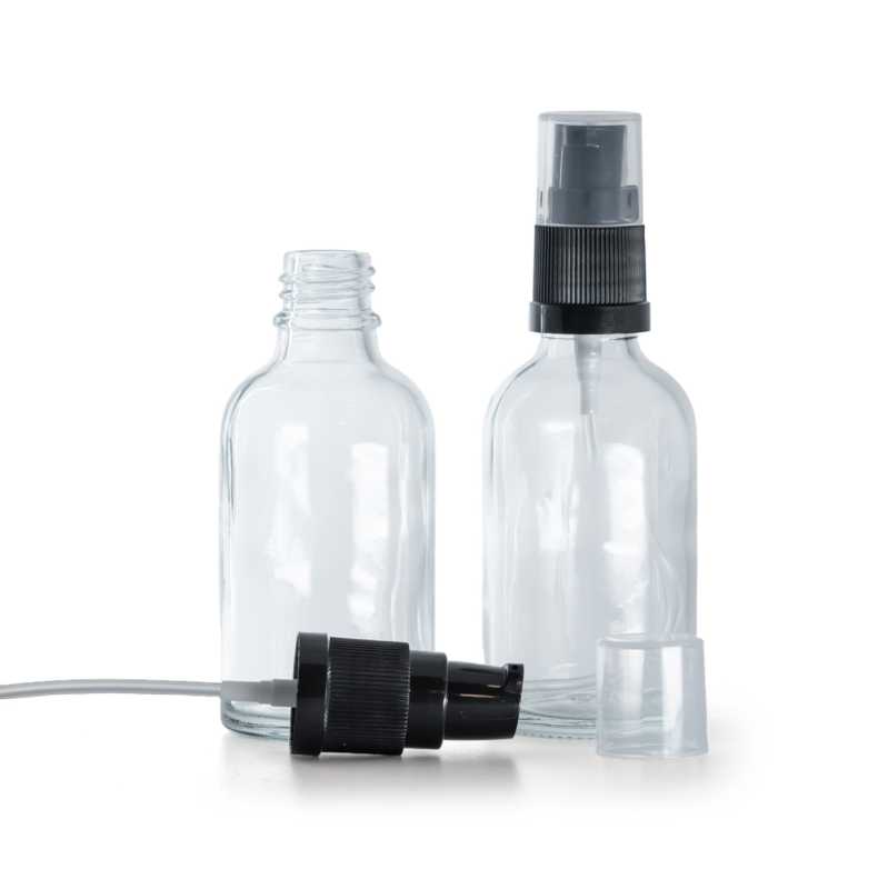 Flacone in vetro, trasparente, dosatore lozione, 30 ml