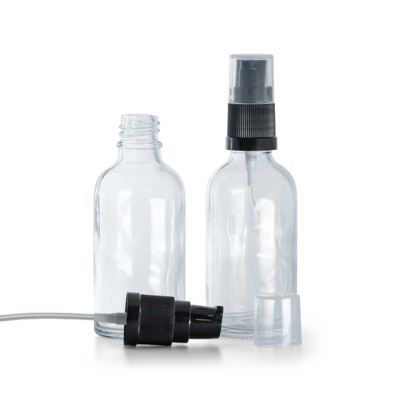 Flacone in vetro, trasparente, dosatore lozione, 50 ml