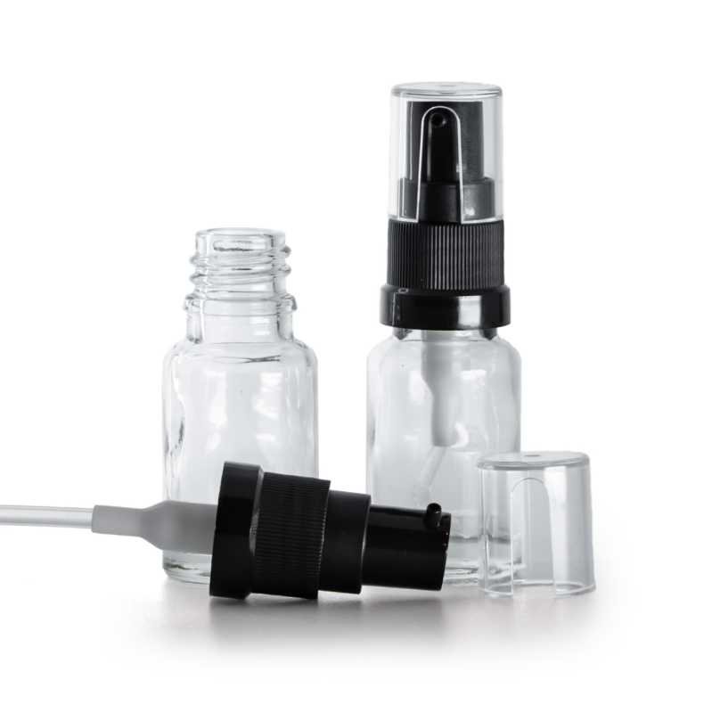 Flacone in vetro, trasparente, pompa olio, 10 ml