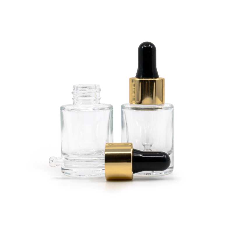 Flacone in vetro, trasparente, fondo spesso, contagocce nero dorato, 10 ml
