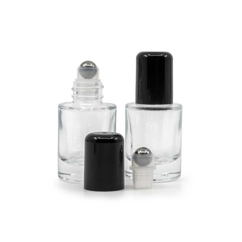 Bottiglia in vetro, roll-on, trasparente, fondo spesso, 10 ml