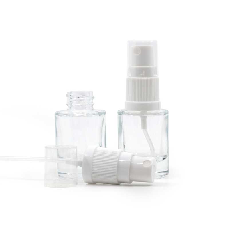 Bottiglia in vetro, trasparente, fondo spesso, spruzzatore bianco, 10 ml