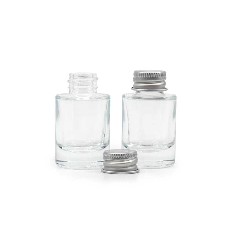 Bottiglia in vetro, trasparente, fondo spesso, tappo in alluminio argento, 10 ml