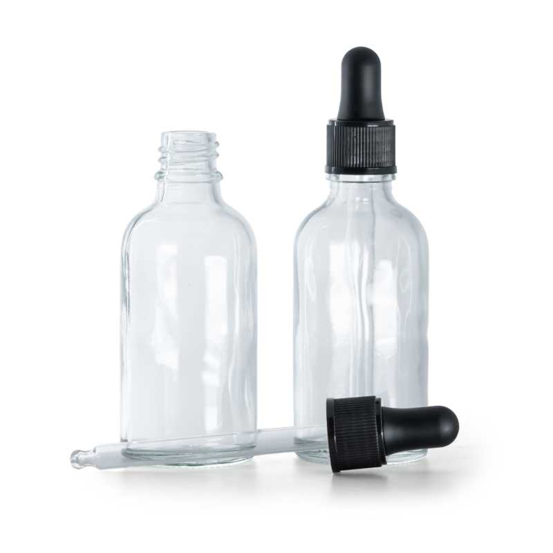 Flacone in vetro, trasparente, contagocce nero opaco, 50 ml