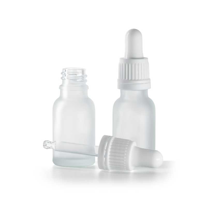 Bottiglia in vetro satinato trasparente, contagocce bianco, 15 ml