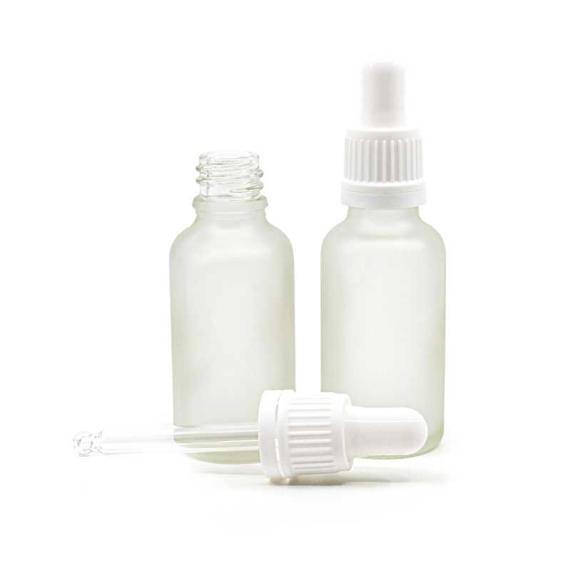 Flacone in vetro, satinato trasparente, contagocce bianco, 30 ml