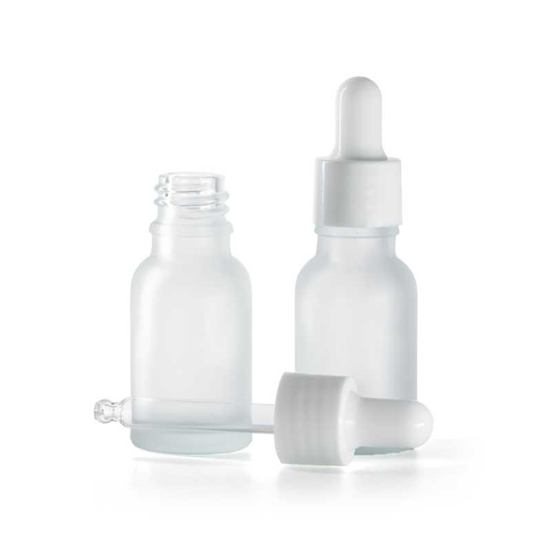 Bottiglia in vetro satinato trasparente, contagocce bianco lucido, 15 ml