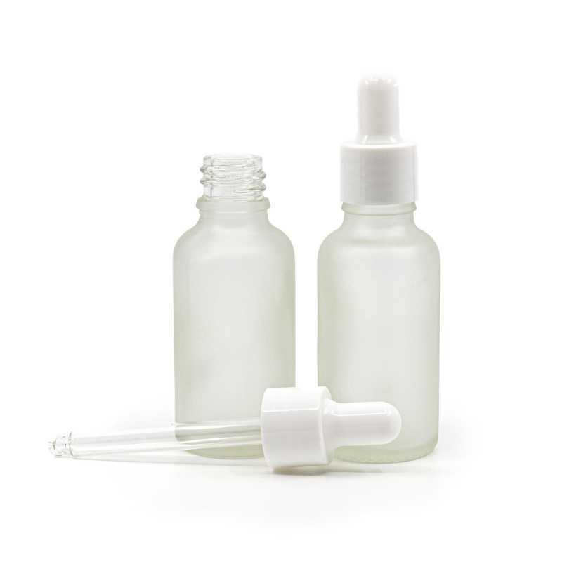 Flacone in vetro, satinato trasparente, contagocce bianco lucido, 30 ml