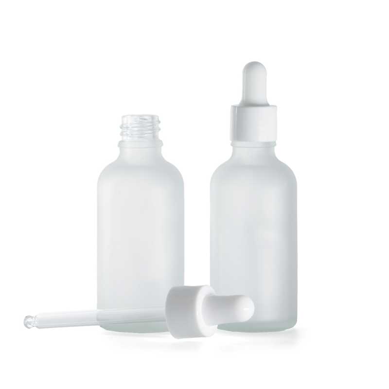 Flacone in vetro satinato trasparente, contagocce bianco lucido, 50 ml