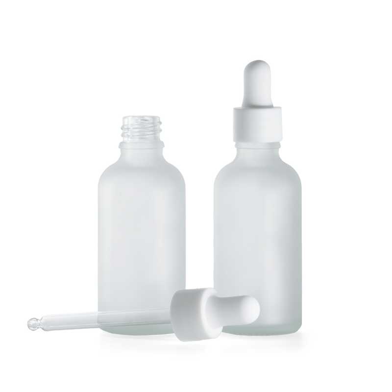 Flacone in vetro satinato trasparente, contagocce bianco opaco liscio, 50 ml