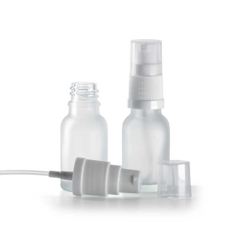 Flacone in vetro, satinato, dispenser bianco, 15 ml