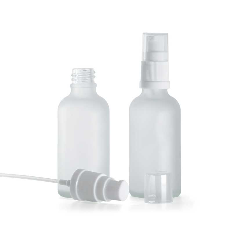 Flacone in vetro satinato trasparente, dispenser bianco, 50 ml