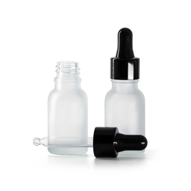 Bottiglia in vetro satinato trasparente, contagocce nero lucido, 15 ml