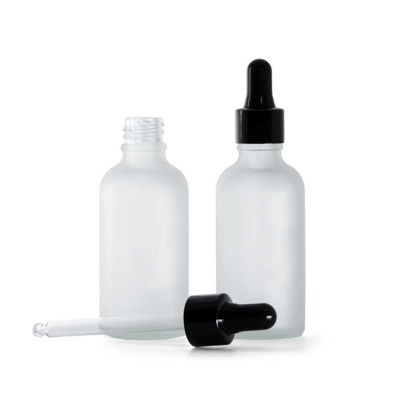 Flacone in vetro satinato trasparente, contagocce nero lucido, 50 ml