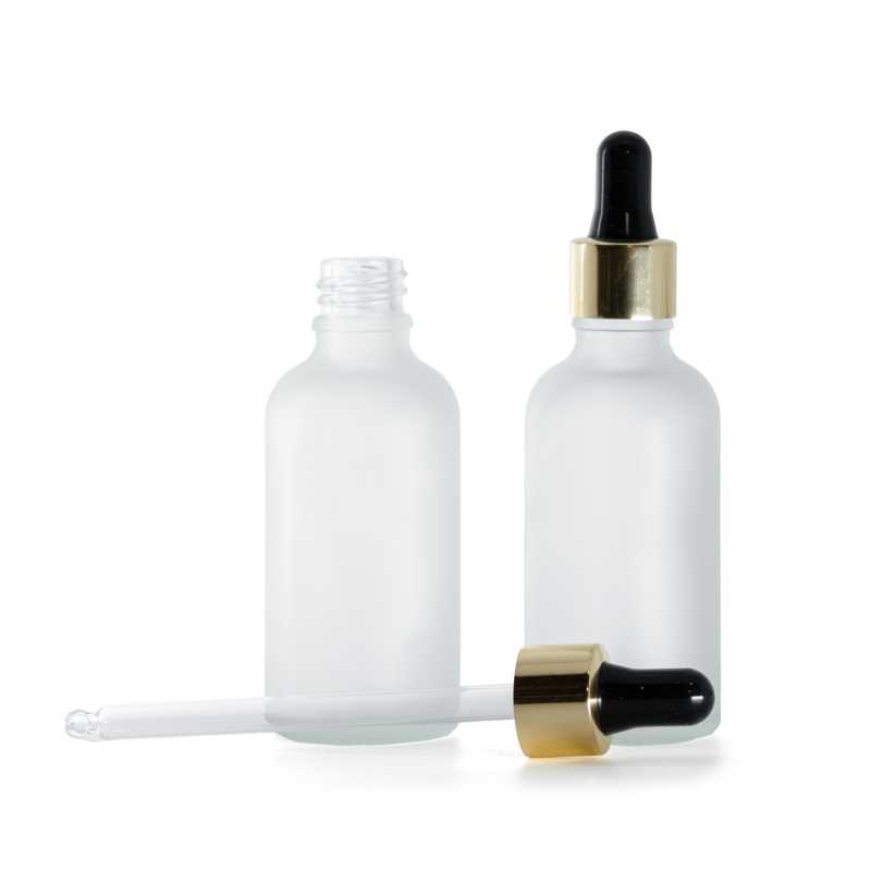Flacone in vetro, satinato trasparente, contagocce nero e oro, 50 ml