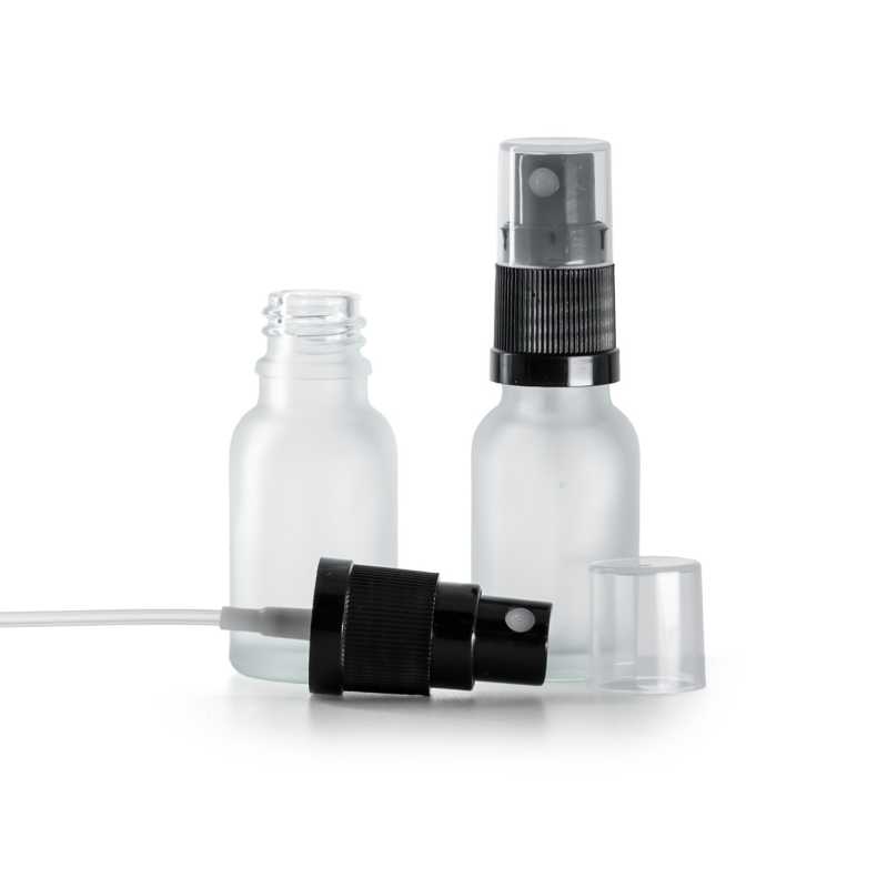 Flacone in vetro, satinato trasparente, spruzzatore nero, 15 ml
