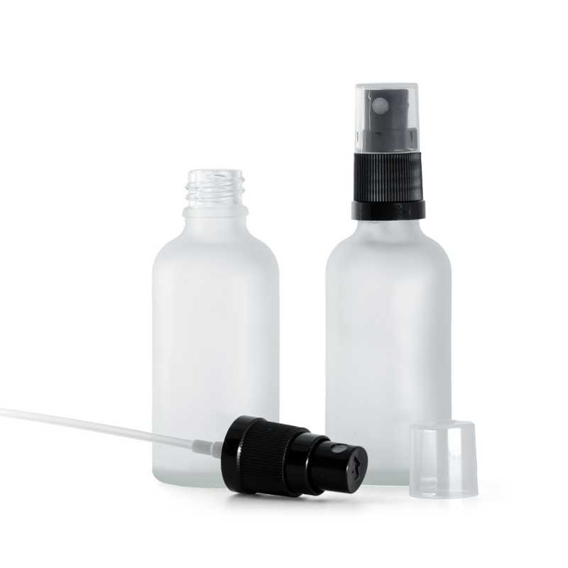 Flacone in vetro satinato trasparente, spruzzatore nero, 50 ml