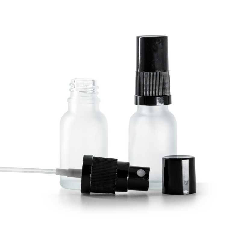 Flacone in vetro satinato trasparente, spruzzatore, nero, 15 ml