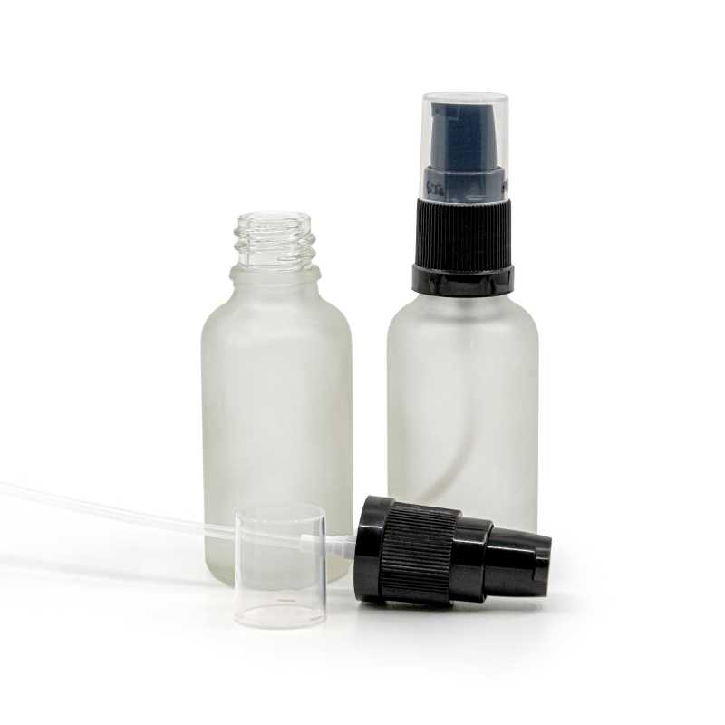 Bottiglia in vetro, trasparente satinata, dosatore lozione, 30 ml