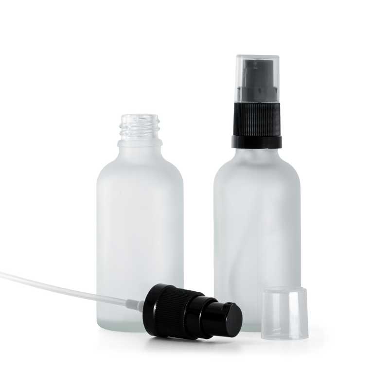 Flacone in vetro satinato, trasparente, dosatore lozione, 50 ml