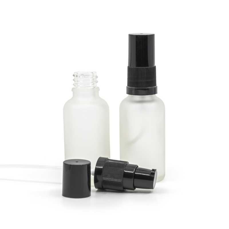 Bottiglia in vetro, satinata trasparente, dispenser lozione, nera, 30 ml