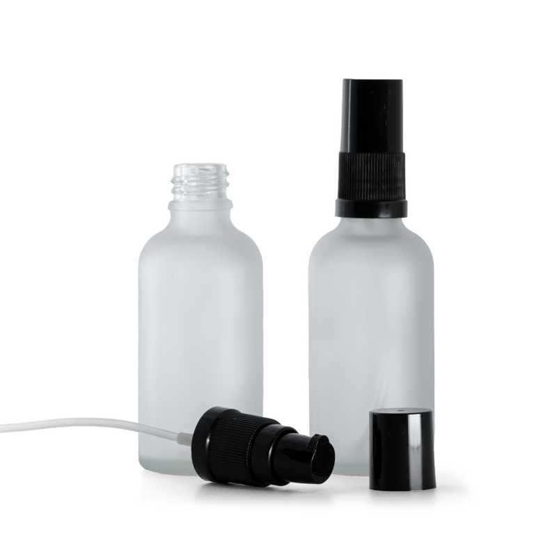 Flacone, vetro, satinato trasparente, dosatore lozione, nero, 50 ml