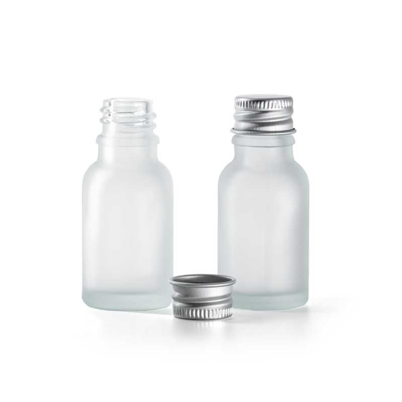 Bottiglia in vetro, opaca, tappo in alluminio argento, 15 ml