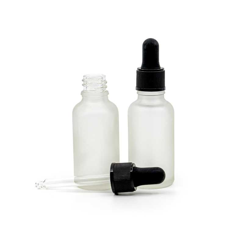 Flacone in vetro, satinato trasparente, contagocce nero opaco, 30 ml