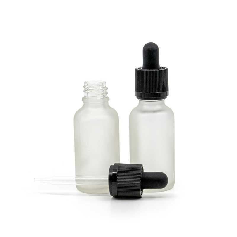 Bottiglia in vetro, trasparente satinata, contagocce di sicurezza, 30 ml